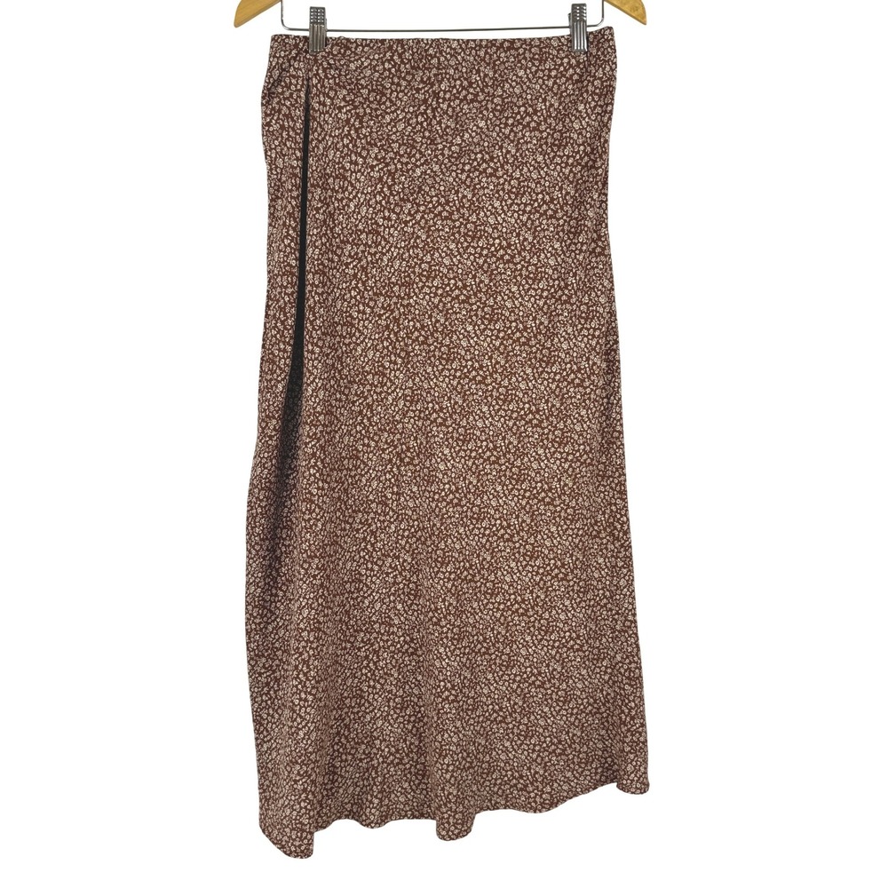 BECOOL‎ Brown Floral Midi Skirt Size L A Line Flowy Cottagecore Rustic Prairie